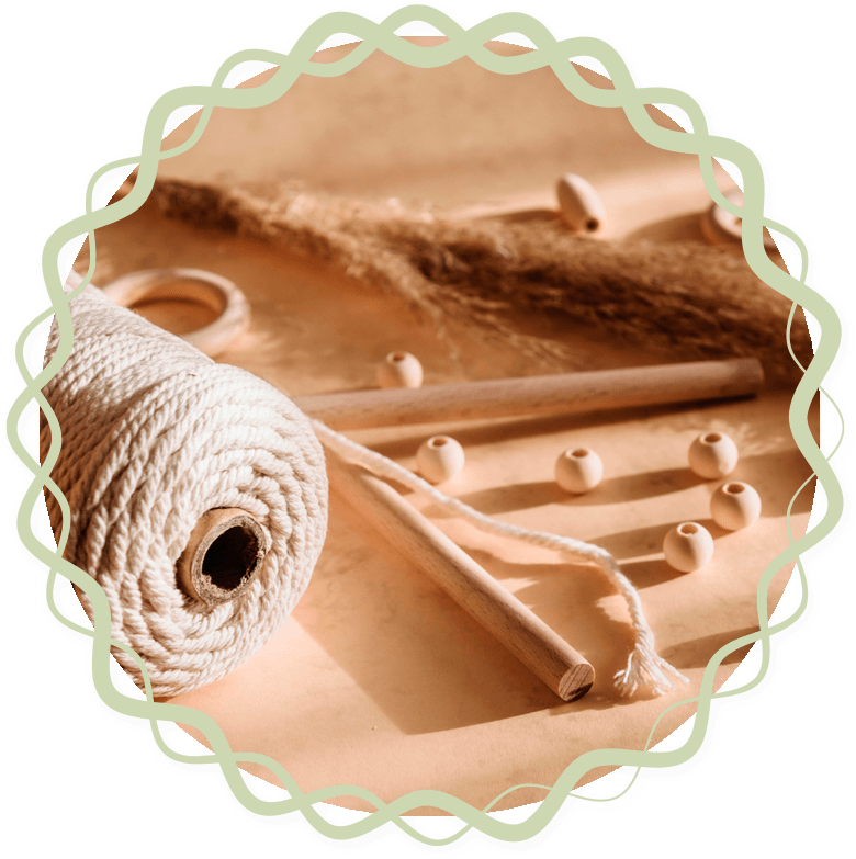 Bobina hijo y cuentas de madera